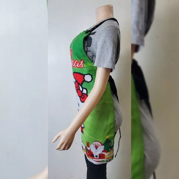 CARTOON CHRISTMAS HELLO KITTY CUTE KITCHEN APRON BIG LOGO GREEN ONESIZE - Picture 3 of 6
